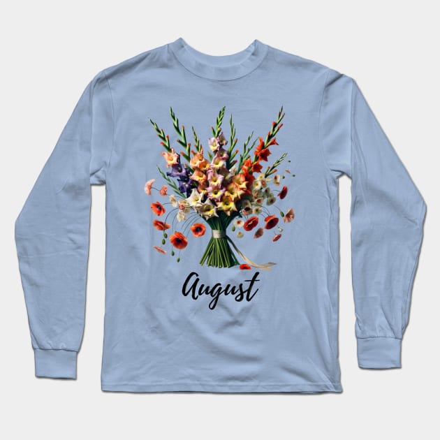 August Flower Shirt, August Birth Month, Vintage Watercolor Floral Tshirt, Mothers Day Gift, Boho Garden, Cottagecore TShirt, Van Gogh Tee Long Sleeve T-Shirt by HoosierDaddy